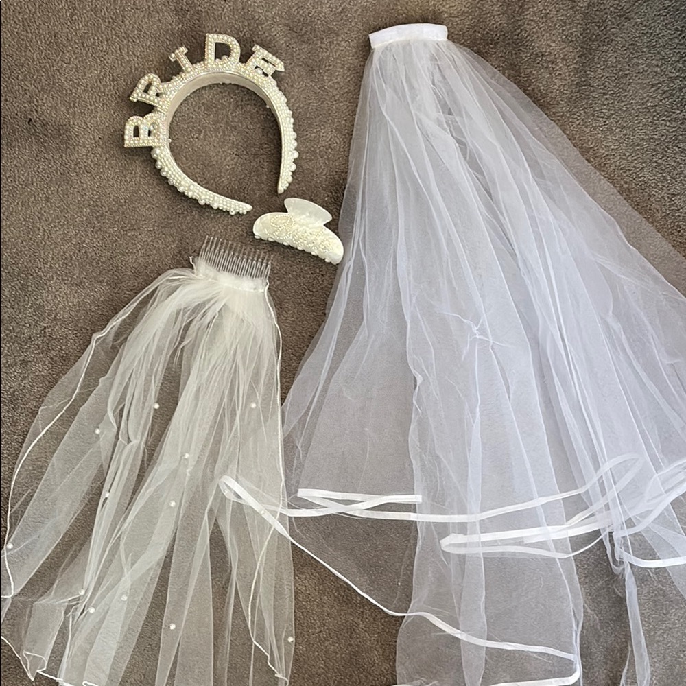 White Bridal Veil Set with Headband